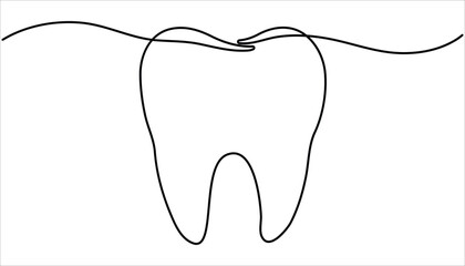 Fototapete - Human teeth continuous one line drawing illustration. Vector continuous one simple single abstract line drawing of tooth dental clinic and care concept. 
