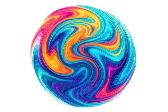 Colorful swirling patterns forming spherical abstract design, highlighting dynamic visual movement with transparent background for versatile graphic applications