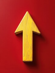 Poster - Yellow wooden arrow pointing upwards on red background. Business and market growth concept.
