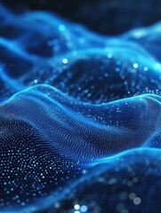 Poster - Abstract blue digital wave background with glowing particles.