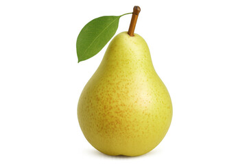 Fototapete - Vibrant yellow pear hanging with green leaf, positioned against clean transparent backdrop for seamless graphic integration