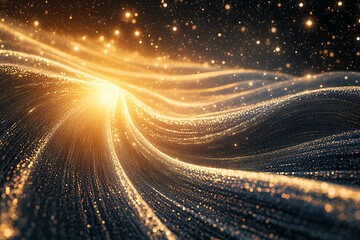 Poster - Abstract Flowing Golden Sparkles Particle Wave Background Design Elegant Texture