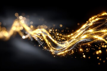 Poster - Golden light waves create a mesmerizing abstract pattern on a dark background