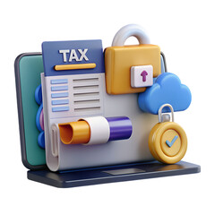 Poster - Secure online tax filing laptop illustration isolated on transparent background