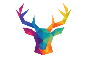 Poster - Multicolored geometric deer silhouette, low-poly design featuring vibrant angular wildlife graphic