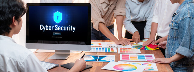 Poster - Cyber security system on computer screen protect private information brisk from hacker and cyber attack