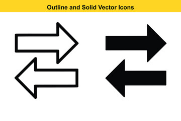 Poster - Left Right Arrows Outline and Solid Vector Icons - Horizontal Direction Symbol. Left, Right, Arrows, Outline, Solid, Vector, Icon, Horizontal, Direction