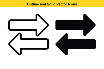 Poster - Left Right Arrows Outline and Solid Vector Icons - Horizontal Direction Symbol. Left, Right, Arrows, Outline, Solid, Vector, Icon, Horizontal, Direction
