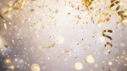 Poster - Golden Confetti Celebration: A mesmerizing cascade of golden confetti and ribbons fills the frame, creating a vibrant and celebratory atmosphere.