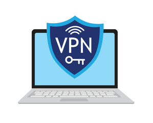 Poster - VPN icon shield on laptop. Virtual private network
