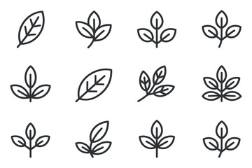 Poster - Set of Minimalist Leaf Icons in Outline Style Representing Nature Growth and Simplicity for Design Elements and Creative Projects on a White Background