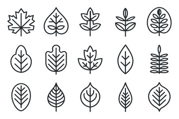 Poster - Set of Various Leaf Icons in Outline Style Perfect for Nature Related Designs Botanical Illustrations or Simple and Elegant Graphic Elements for Web