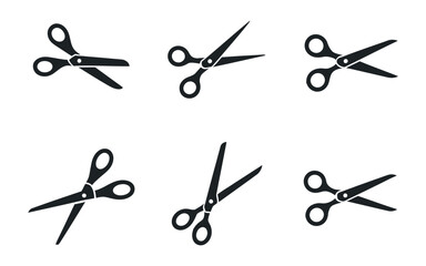 Poster - Scissors Vector Icon Set Open and Closed Cutting Tool Silhouette Black and White Isolated on White Background