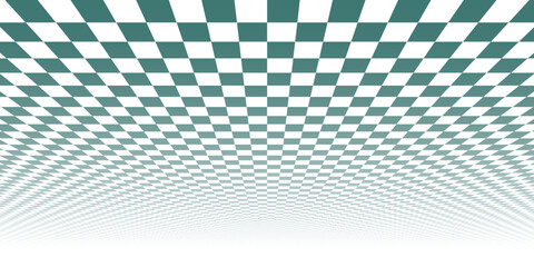 Fototapete - Abstract geometric mosaic chess background with perspective. Squared tile floor infinity futuristic copy space. Turquoise wall print