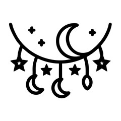 Poster - Celestial Dreamscape Moon Star Mobile Artwork in Elegant Line Art Style colorful vector icon