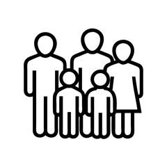Poster - Simple black and white family icon with two parents and children colorful vector icon