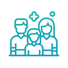 Poster - Family Icon in Teal Gradient with a Medical Sign and a Circle colorful vector icon