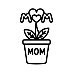 Poster - A sweet Mother's Day flower pot with heart shaped blossoms outline colorful vector icon
