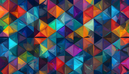Poster - Brightly colored abstract geometric background with many different shapes forming a vibrant artistic visual composition, seamless pattern