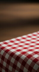 Poster - Close-up of red and white checkered fabric texture, showing textile weave detail, suggesting tablecloth or picnic blanket, ideal for food or restaurant themes