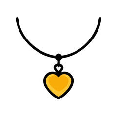 Poster - Golden heart pendant necklace suspended from a black cord and bead colorful vector icon