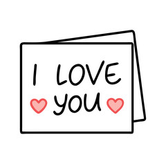 Poster - Handwritten I Love You Note with Red Hearts for Valentine's Day colorful vector icon
