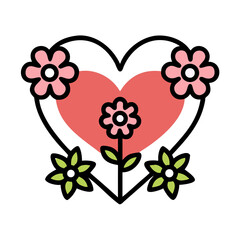 Poster - A colorful heart outline with pink and green floral embellishments, vector design colorful vector icon