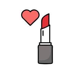 Poster - Charming lipstick and heart illustration with bold outlines and feminine energy colorful vector icon