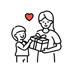 Poster - A loving gesture from a child to their mother with a gift colorful vector icon