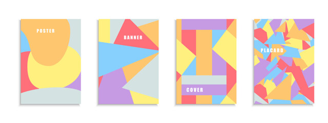 Fototapete - Collection of vector colorful posters with abstract geometric shapes. Art funky creative covers fashion style - retro design 80s-90s. Bright trendy placards, brochures, banners,backgrounds