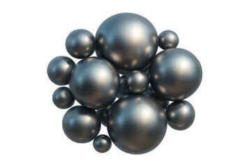 Poster - Group of metallic spheres forming an abstract composition, floating gracefully against a transparent background, creating a modern and elegant design