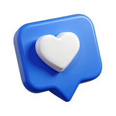 Poster - 3d realistic blue like button with white heart icon isolated on transparent background