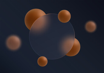 Poster - Dark glass morphism circle panel with brown spheres