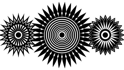 Poster - Abstract black and white floral mandala designs in a modern geometric style illustrating decorative artwork