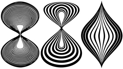 Aufkleber - Abstract black and white graphic elements featuring dynamic curved lines creating optical illusion art patterns with a modern aesthetic