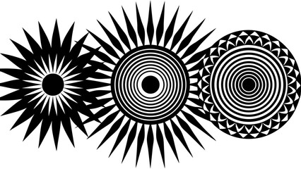 Poster - Abstract geometric black and white vector design with circular sunburst and radial spiral elements for decorative graphics