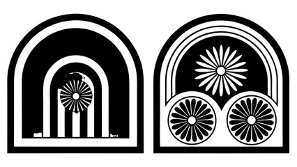Poster - Modernist black and white archway designs with geometric floral motifs suitable for decorative pattern or design applications