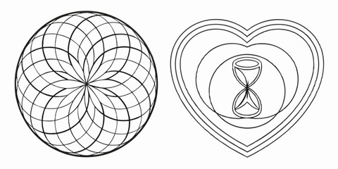 Poster - Geometric mandala design composed of interwoven lines and an hourglass within a heart shape offering timeless style