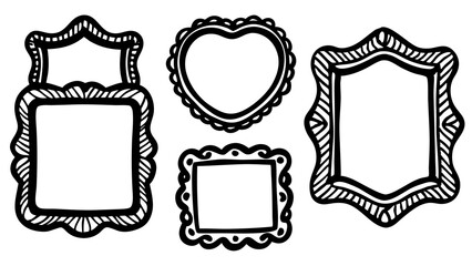 Poster - A collection of five artistic black and white frames in various shapes for design and decorative purposes