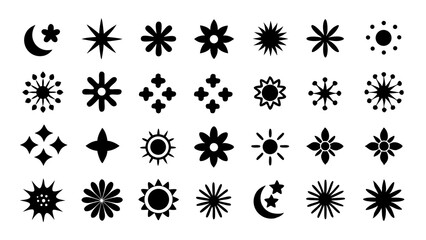 Poster - A collection of minimalist black and white celestial and floral icons perfect for creative design projects