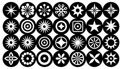 Poster - A collection of stylized black and white circular designs featuring various geometric and organic shapes for decorative purposes