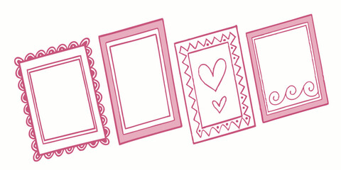 Poster - Adorable collection of pink frame illustrations with decorative elements and heart designs on a transparent background