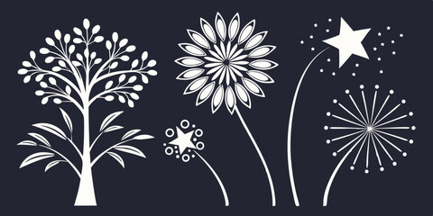 Poster - Elegant minimalist plant silhouette design with artistic floral and celestial elements for decorative backgrounds and creative projects