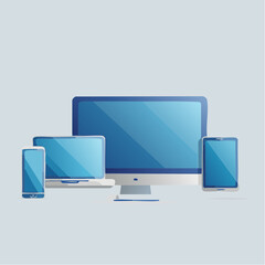 Poster - Modern devices illustration with computer, laptop, tablet, and smartphone in a row