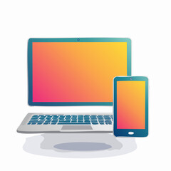 Poster - Vector illustration of a laptop and tablet with gradient screens on a white background.