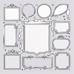 Poster - Collection of hand-drawn doodle frames and speech bubbles arranged on a grey background.