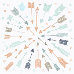 Poster - An abstract illustration featuring a collection of colorful tribal arrows pointing outwards