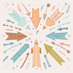 Poster - Artistic illustration of hand-drawn arrows pointing in various directions on a light background