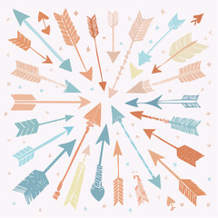 Poster - Artistic illustration of various colorful arrows pointing towards a central focal point