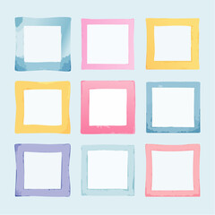 Poster - Nine colorful square frames in various pastel hues arranged on a light blue background